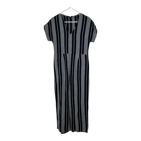 Rails Linen Jumpsuit Romper Womens XS Navy Blue Angela Mediterranean Stripe Boho - Picture 1 of 12